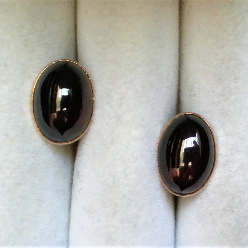 Antique Art Deco Solid 14K Rose Pink Gold Red Garnet Cabochon Cufflinks